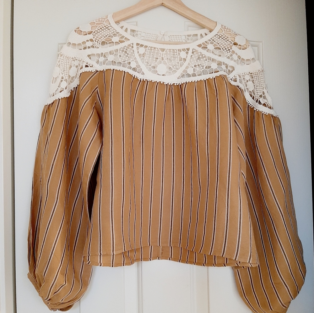 Zara Lace Linen Bell Sleeves Crop Top